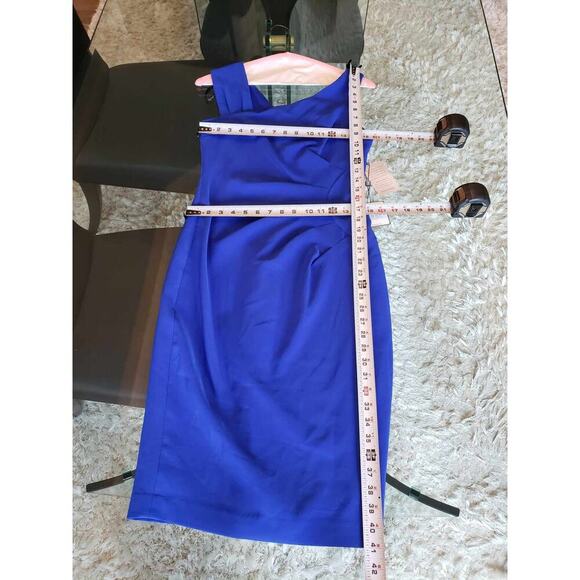 Laundry by Shelli Segal Midi Dress Womens Size 6 Blue Asymmetric Neck Sleeveless - Picture 14 of 14